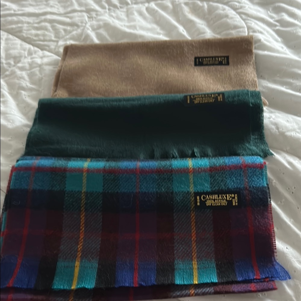 NWOT Cashlux Wool Scarves Set - Plaid and Solid Colors get all 3 never used